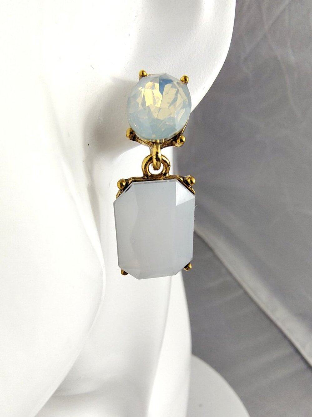 White Rhinestone Drop Earrings - Picture 3 of 3
